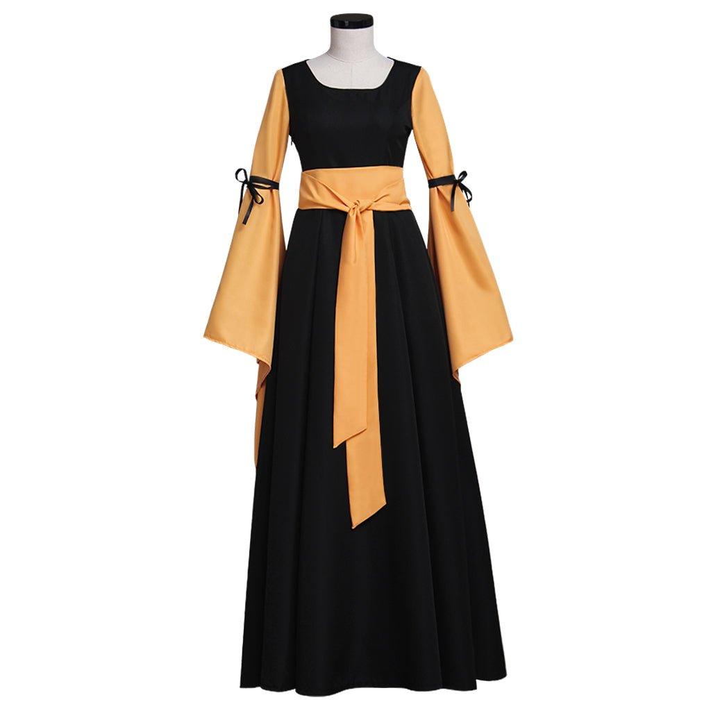 Black and Orange Medieval Dress Renaissance Victorian Gothic Dress for Adult Women Fantasy Halloween Party Costumes - Coscosmos