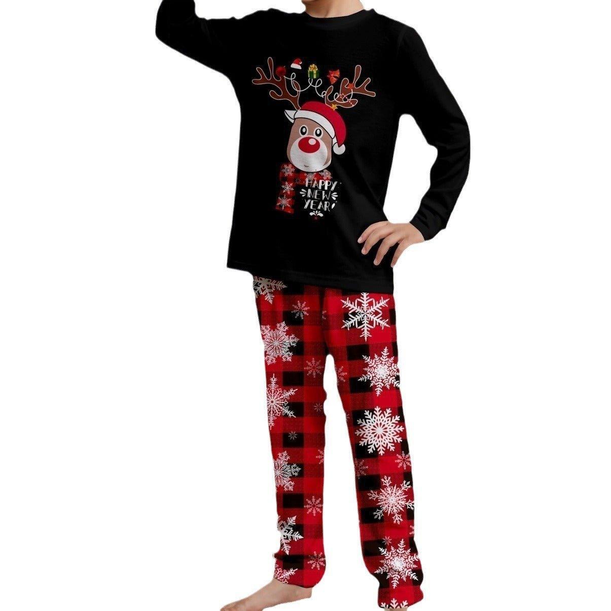 Black Christmas Family Matching Pajamas Set | Cartoon Snowflake Reindeer Print | Holiday Sleepwear for Families - Coscosmos