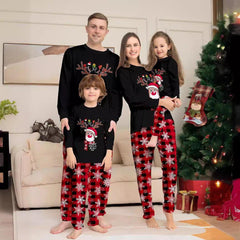 Black Christmas Family Matching Pajamas Set | Cartoon Snowflake Reindeer Print | Holiday Sleepwear for Families - Coscosmos