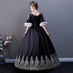 Black Enchantress Gown: Vintage European Court Costume for Halloween and Theatrical Events - Coscosmos