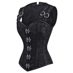 Black Lace - Up Sleeveless Corset | 12 Steel Boned Waist Trainer with Double Chain Buckles for Slimming | Coscomos - Coscosmos