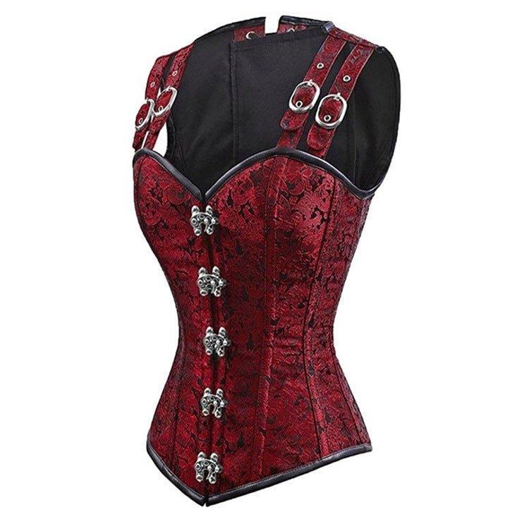 Black Lace - Up Sleeveless Corset | 12 Steel Boned Waist Trainer with Double Chain Buckles for Slimming | Coscomos - Coscosmos