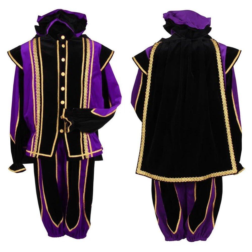 Black Peter Cosplay Costume for Men - Traditional Tudor Velvet Festival Outfit with Ball Gown - Coscosmos