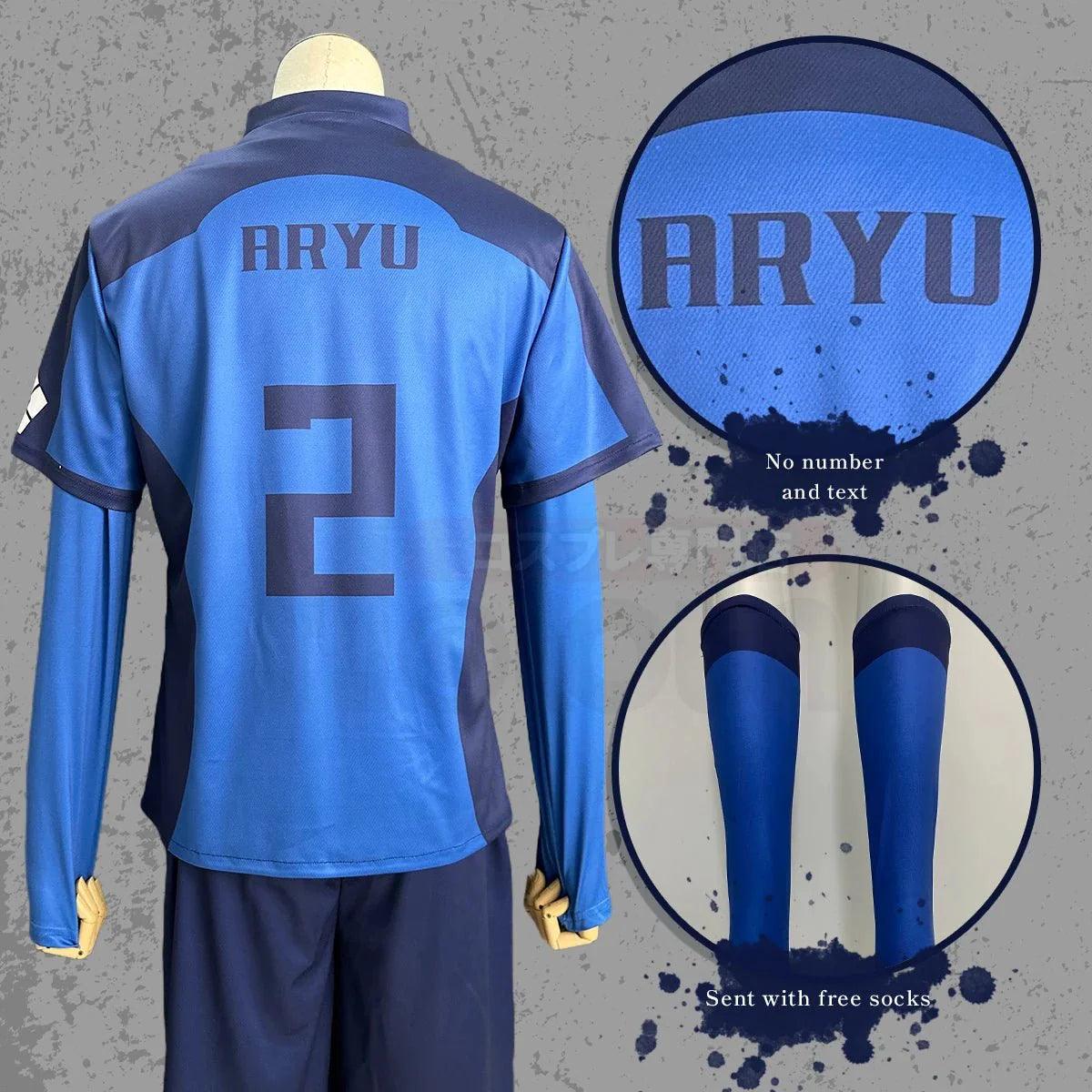 Blue Lock Anime Aryu No.2 Cosplay Costume Wig Football Soccer Team Uniform Embroidery Logo Daily Sport Wearing Rose Net - Coscosmos