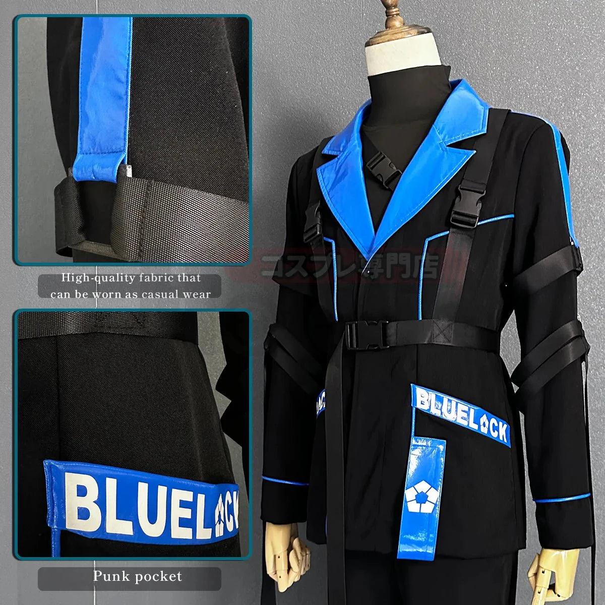 Blue Lock Anime Chigiri Cosplay Costume Wig Style Jacket Pants Black Blue Color Outfit Rose Net Synthetic Fiber - Coscosmos