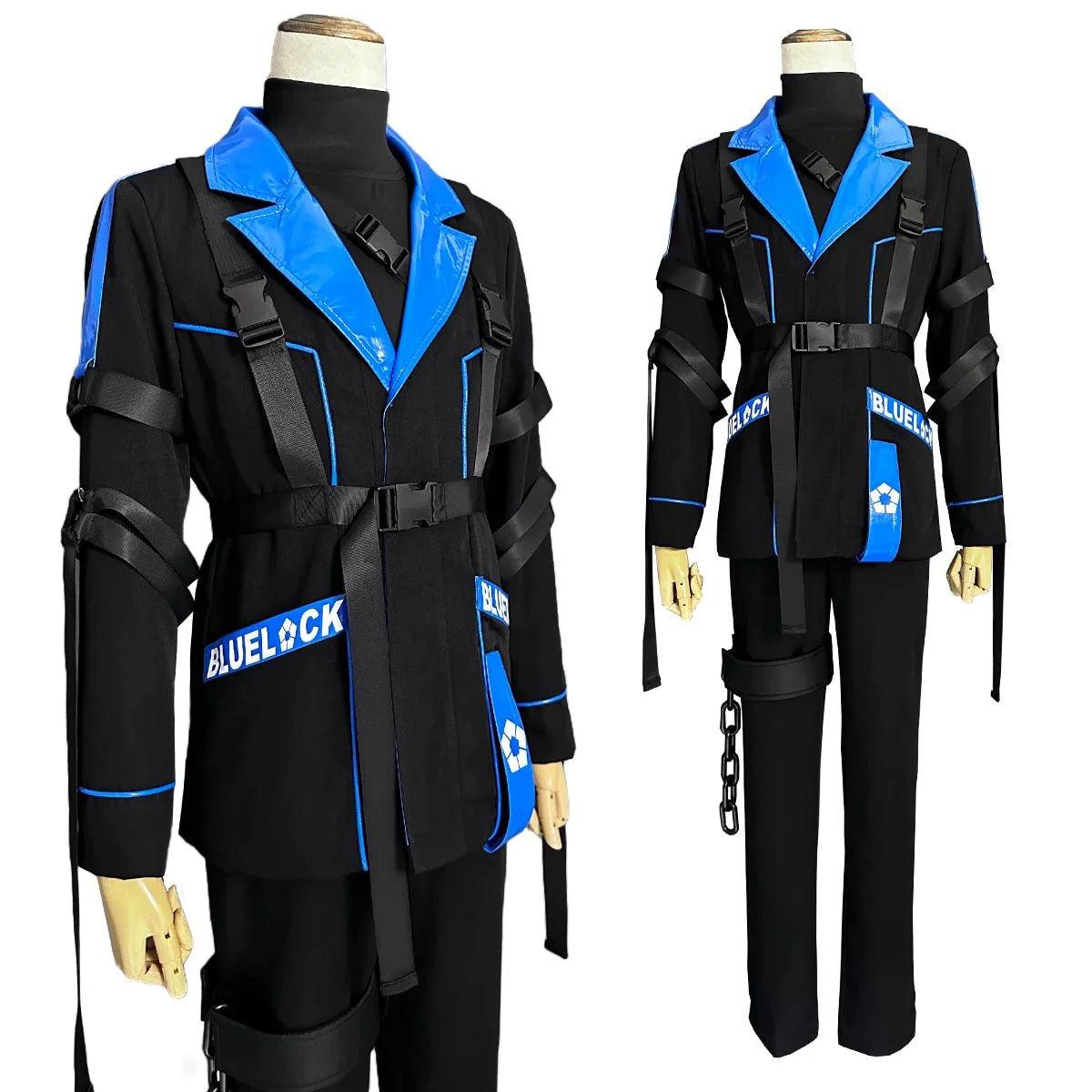 Blue Lock Anime Chigiri Cosplay Costume Wig Style Jacket Pants Black Blue Color Outfit Rose Net Synthetic Fiber - Coscosmos