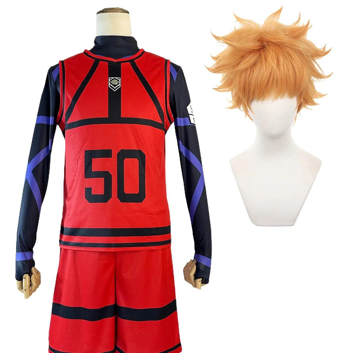 Blue Lock Anime Cosplay Costume Wig Reo Nagi Rin Kunigam Red Football Training Uniform Daily Wear Rose Net Sythetic - Coscosmos