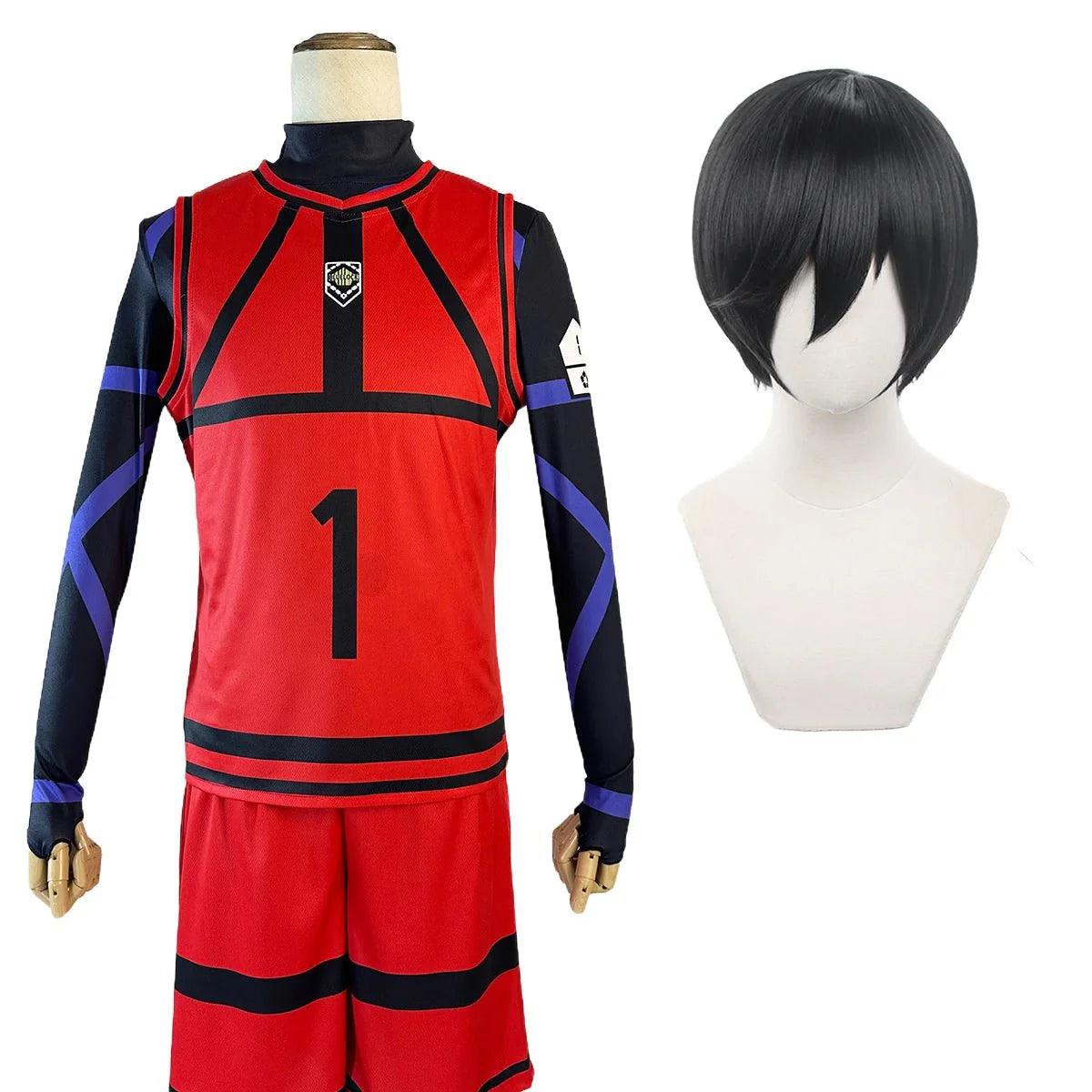 Blue Lock Anime Cosplay Costume Wig Reo Nagi Rin Kunigam Red Football Training Uniform Daily Wear Rose Net Sythetic - Coscosmos