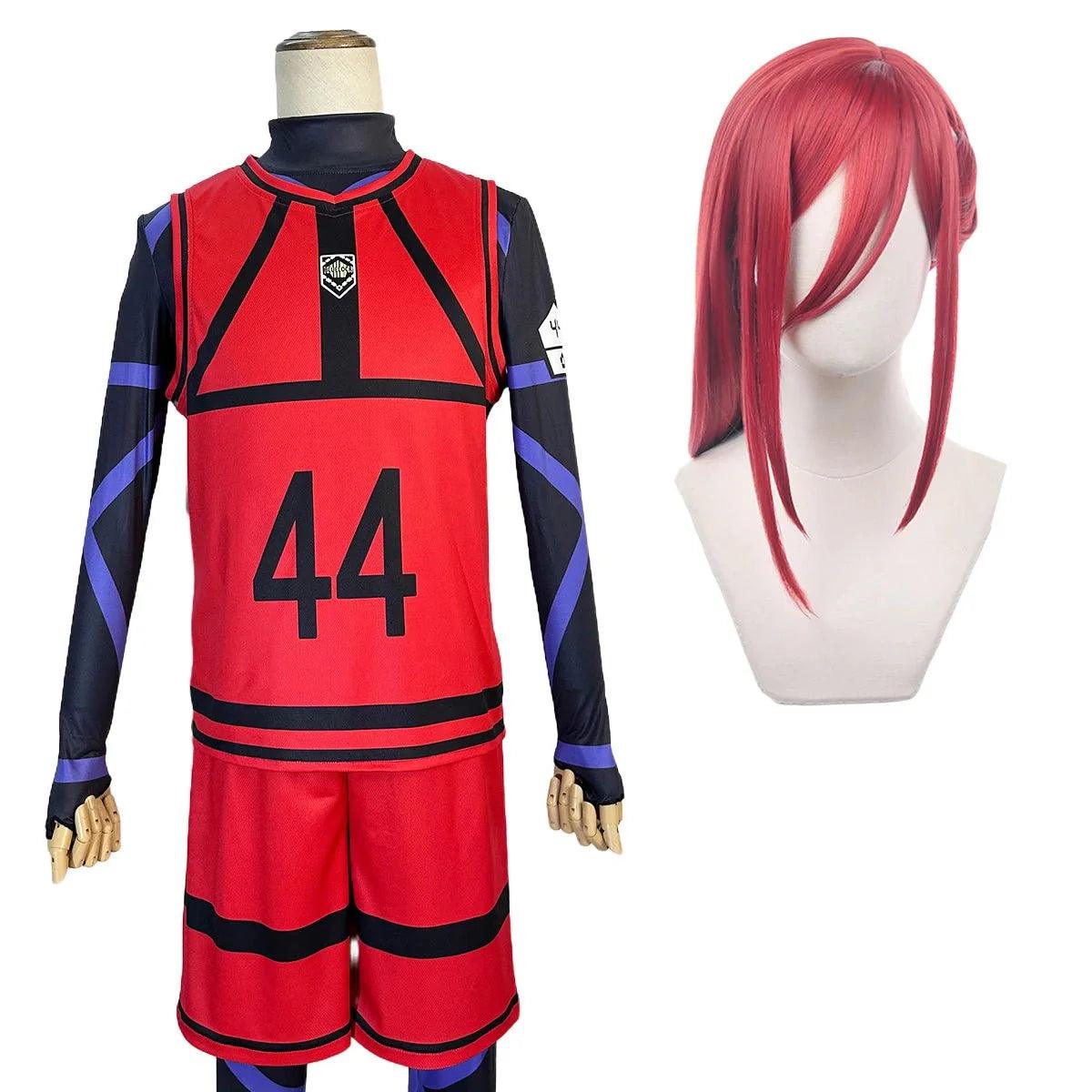 Blue Lock Anime Cosplay Costume Wig Reo Nagi Rin Kunigam Red Football Training Uniform Daily Wear Rose Net Sythetic - Coscosmos