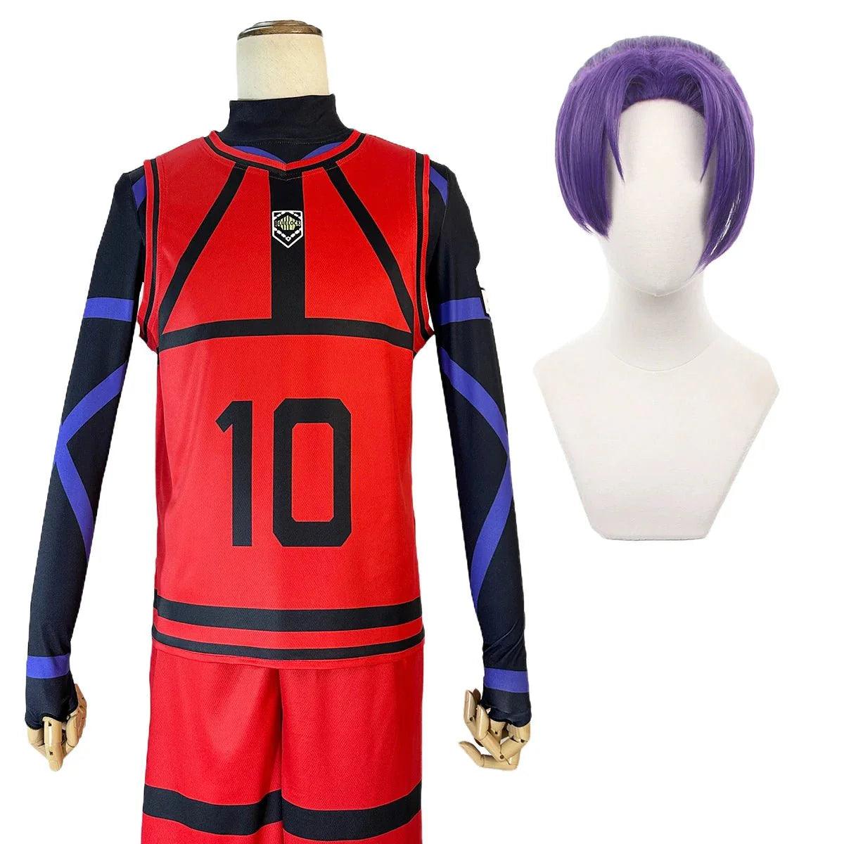 Blue Lock Anime Cosplay Costume Wig Reo Nagi Rin Kunigam Red Football Training Uniform Daily Wear Rose Net Sythetic - Coscosmos