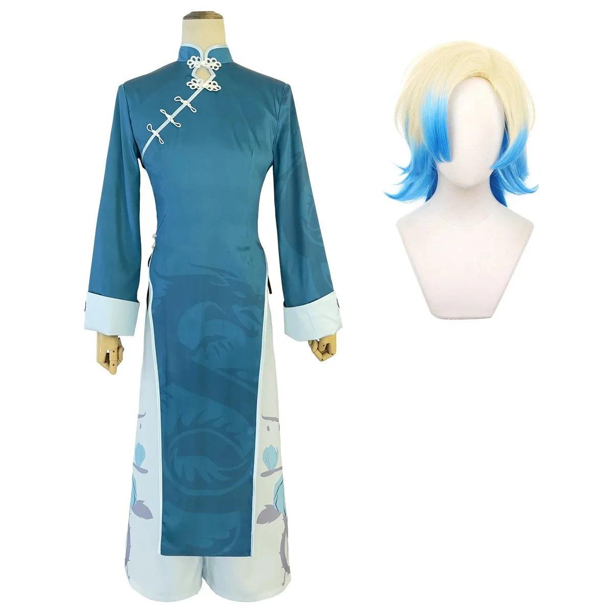 Blue Lock Anime Kaiser Cosplay Green China Costume Kung Fu Tang Suit Wig Rose Net Synthetic Fibers Halloween Christmas - Coscosmos