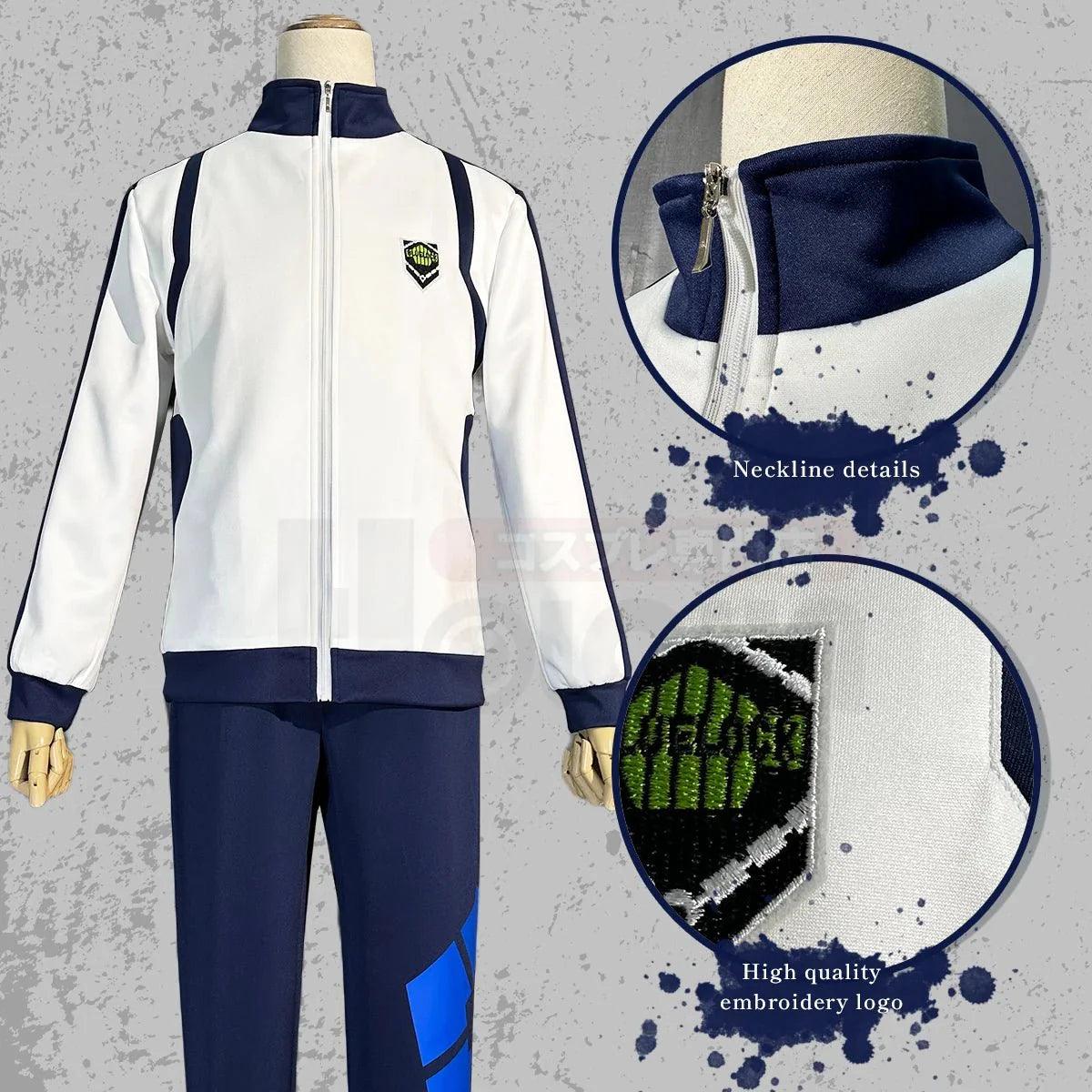 Blue Lock Anime Reo Nagi Bachira Isagi Chigir Cosplay Costume Full - Zip Pocket Sportswear Tracksuit Embroidery Hoodie - Coscosmos