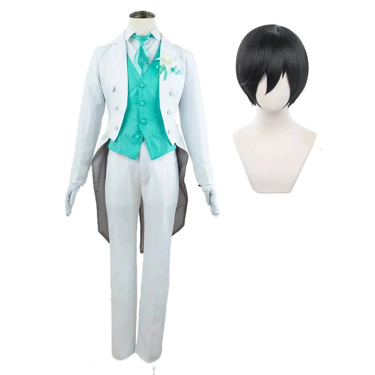 Blue Lock Anime Rin Itoshi Cosplay Costume Wig Exhibition Tuxedo Tailcoat Suit Uniform Corsage Rose Net Sythetic Fiber - Coscosmos