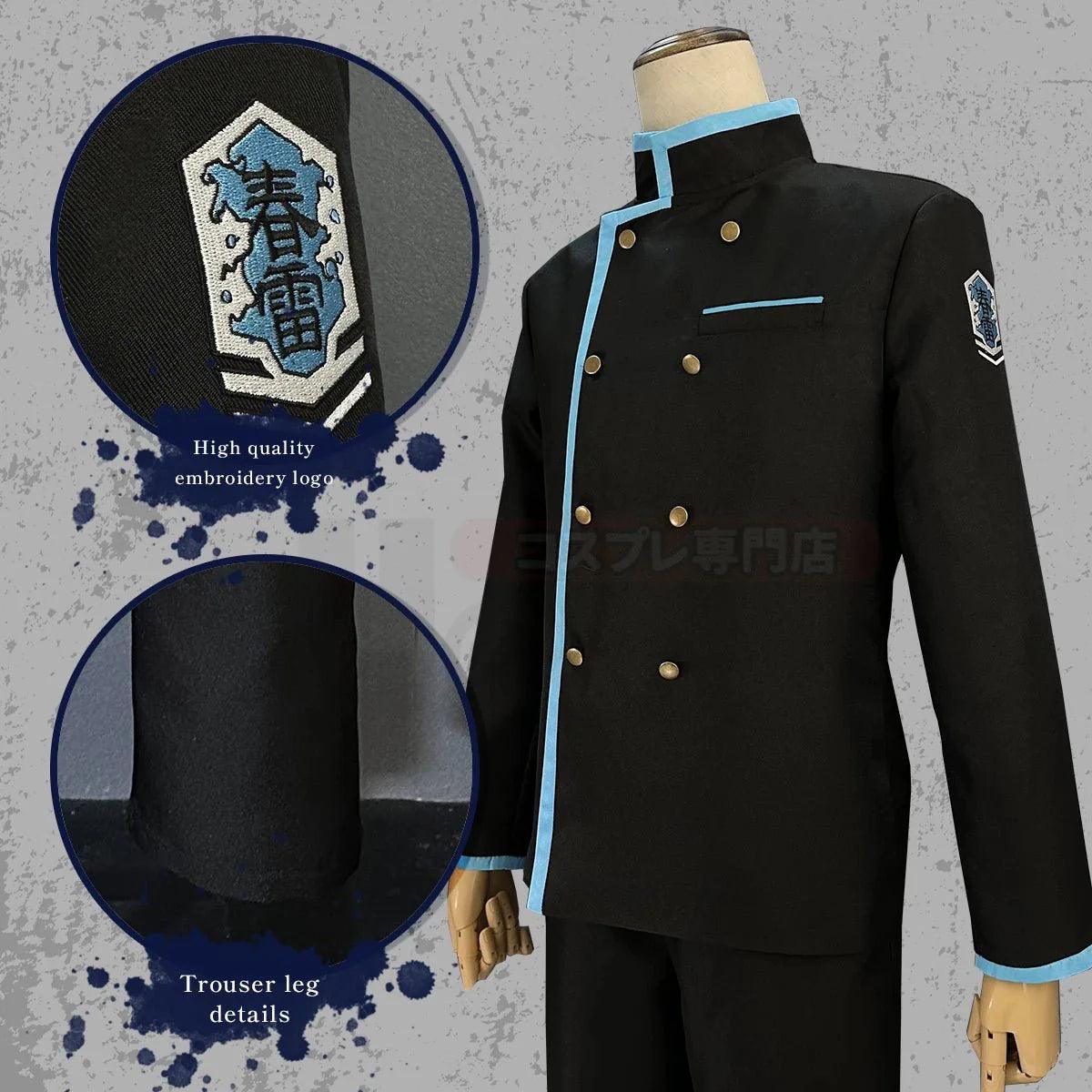 Blue Lock Anime Rin Itoshi Cosplay Costume Wig High School Uniform DK Embroidery Logo Coat Pants Rose Net Sythetic Fibers - Coscosmos