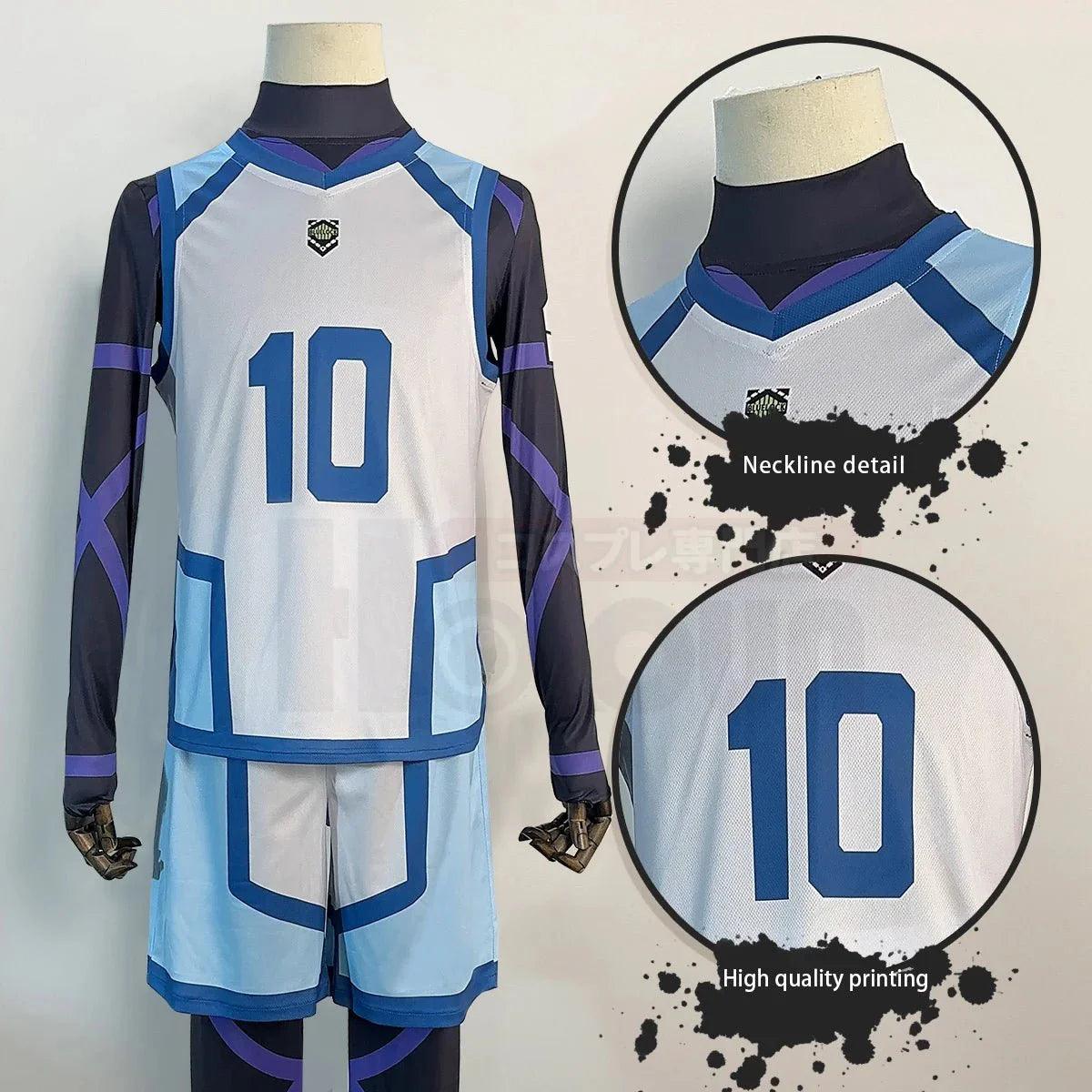 Blue Lock Season 2 Anime Reo Mikage Cosplay Costume Wig NO.10 Training Jerseys 4PCS Football Uniform Daily Wear Cos Gift - Coscosmos