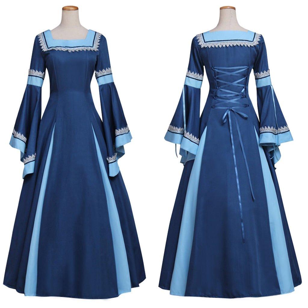 Blue Medieval Renaissance Gothic Victorian Dress Ball Gown Adult Halloween Cosplay Costume - Coscosmos