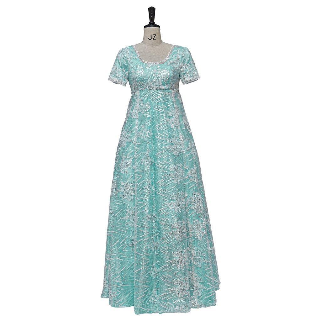 Blue Sparkling Silk Empire Gown | Regency Style Cosplay Costume Inspired by Kate Sharma - Coscosmos