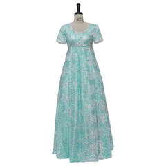 Blue Sparkling Silk Empire Gown | Regency Style Cosplay Costume Inspired by Kate Sharma - Coscosmos