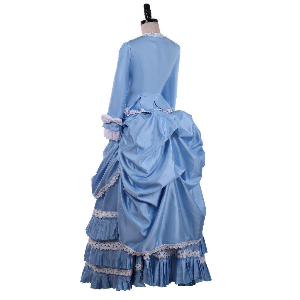 Blue Victorian Bustle Dress with Lace Details | Perfect for Cosplay, 19th Century Fashion & Themed Balls - Coscosmos