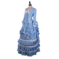 Blue Victorian Bustle Dress with Lace Details | Perfect for Cosplay, 19th Century Fashion & Themed Balls - Coscosmos