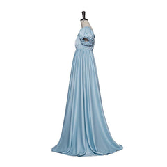 Bridgerton Cosplay Costume - Light Blue Silky Empire Waist Regency Gown - Coscosmos