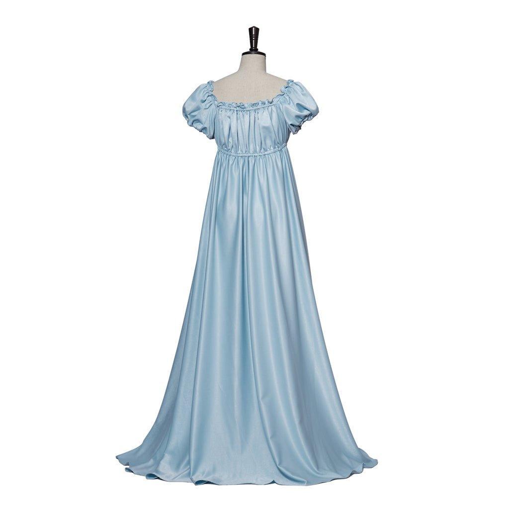 Bridgerton Cosplay Costume - Light Blue Silky Empire Waist Regency Gown - Coscosmos