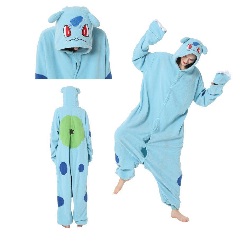 Bulbasaur Cosplay Onesie Pajamas for Couples | Fleece Cartoon Jumpsuit Loungewear | Coscomos Pajamas Series - Coscosmos