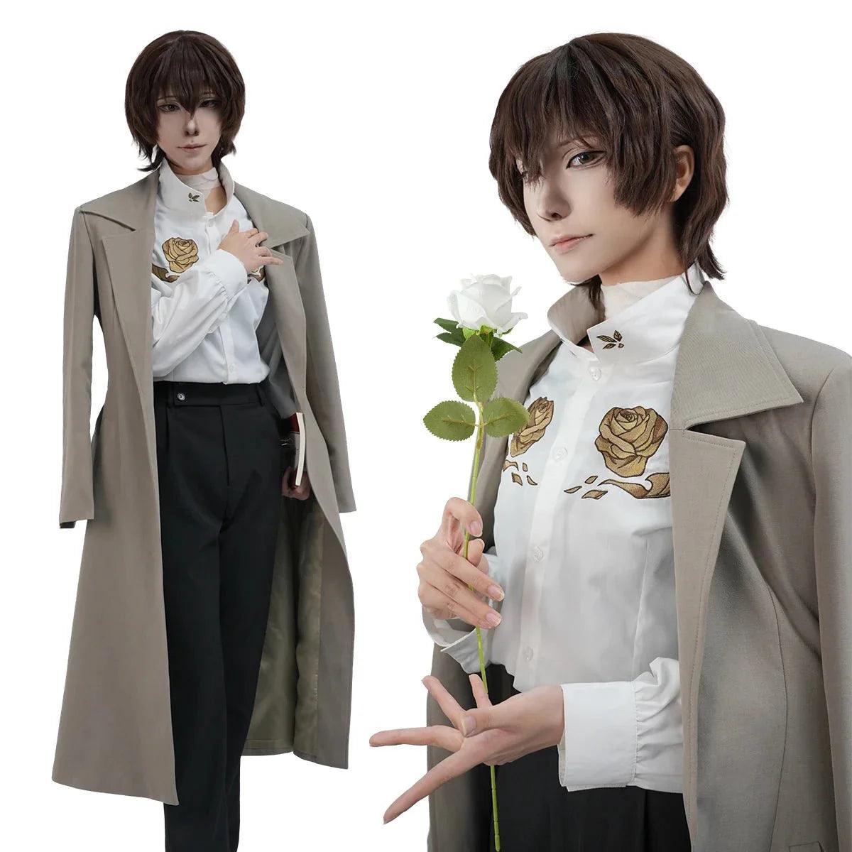 Bungo Anime Dazai Osamu Cosplay Costume Wig 10th Anniversary Lining Coat Pants Shirt Daily Wear Halloween Christmas Gift - Coscosmos