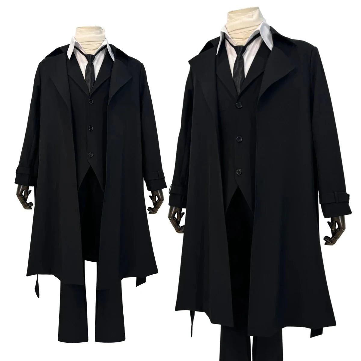 Bungo Anime Dazai Osamu Cosplay Costume Wig Black Lining Coat Elastic Pants Shirt Tie Daily Wearing Halloween Christmas - Coscosmos