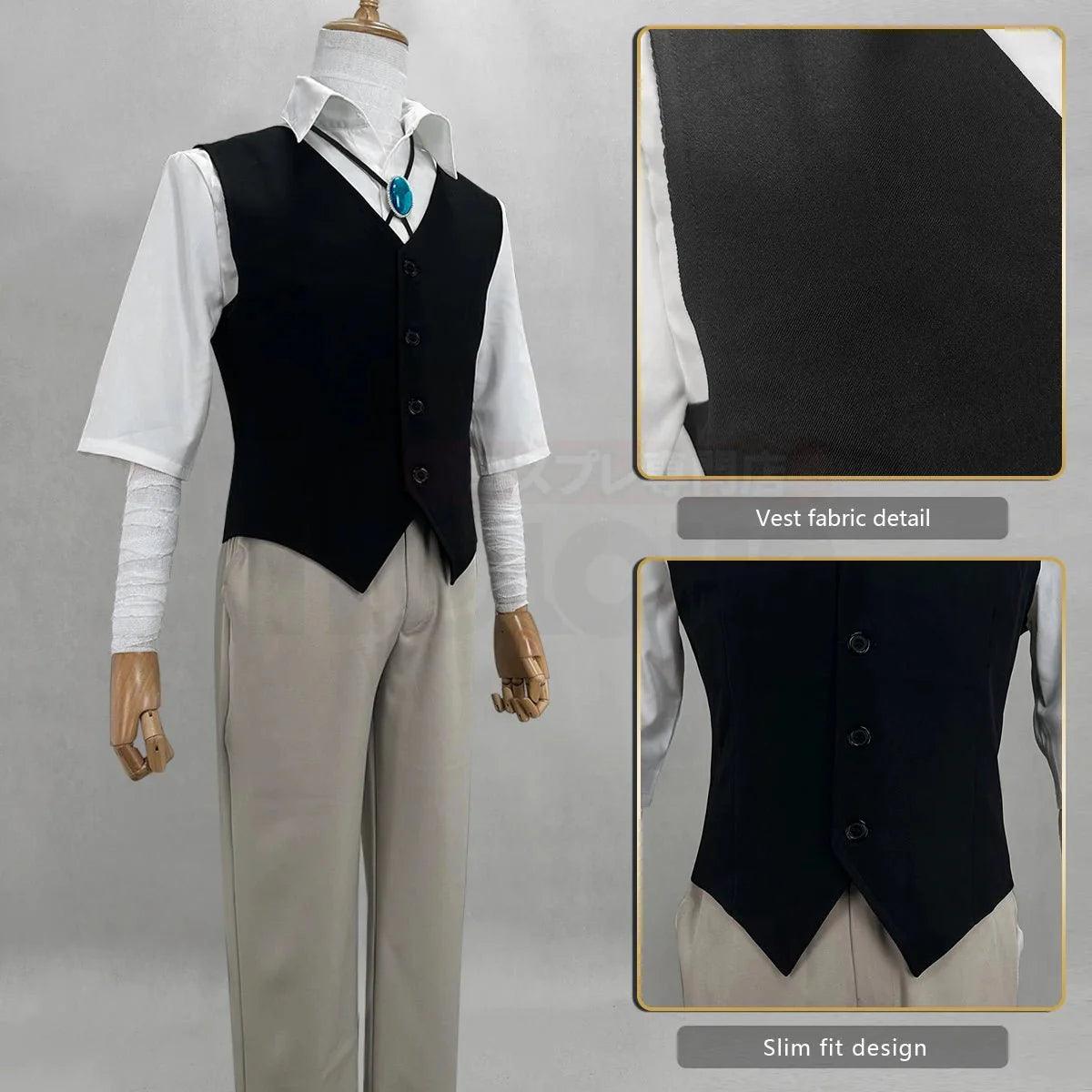 Bungo Anime Dazai Osamu Cosplay Costume Wig Oversized Lining Coat Elastic Pants Vest Shirt Pendant Daily Wearing Cos - Coscosmos