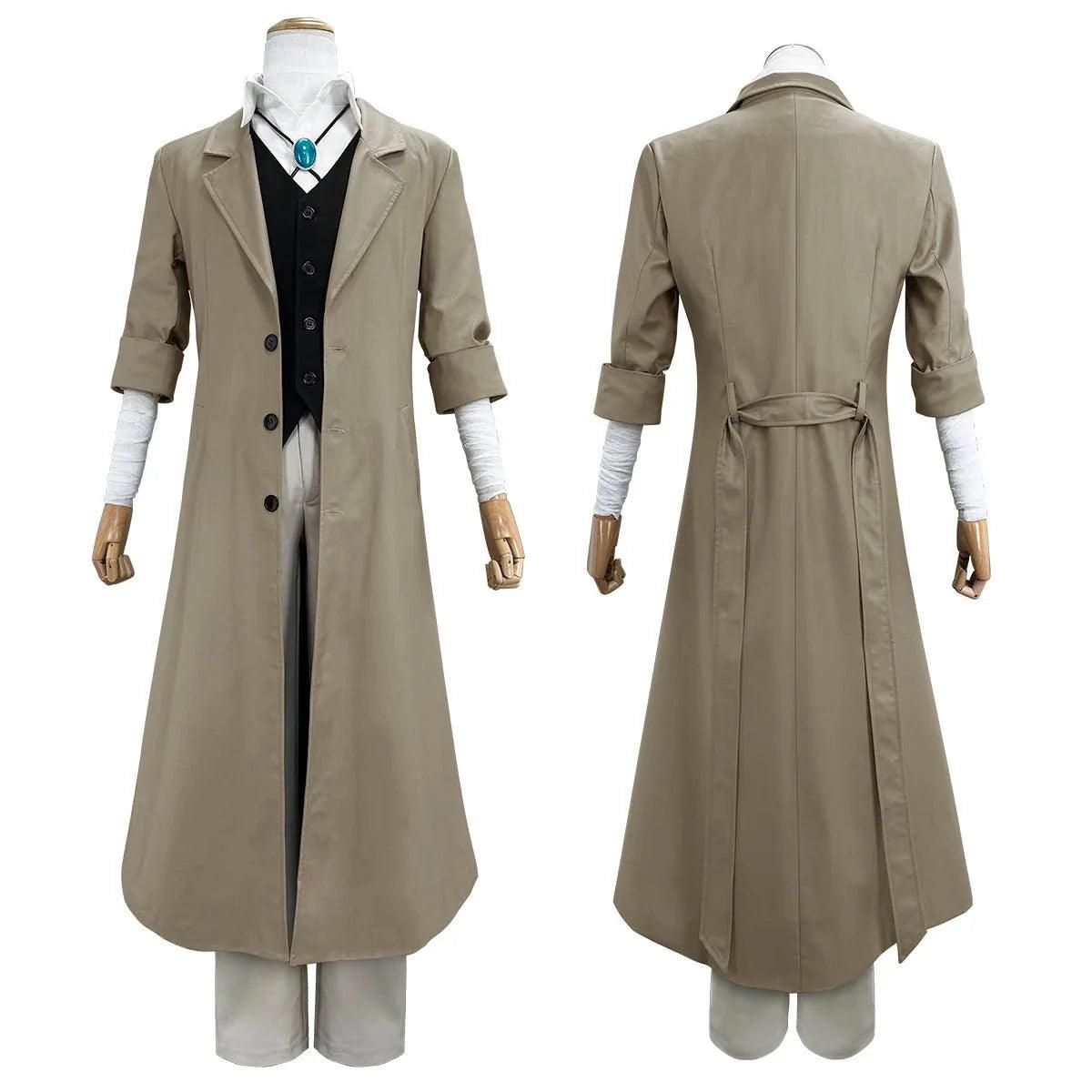 Bungo Anime Dazai Osamu Cosplay Costume Wig Oversized Lining Coat Elastic Pants Vest Shirt Pendant Daily Wearing Cos - Coscosmos