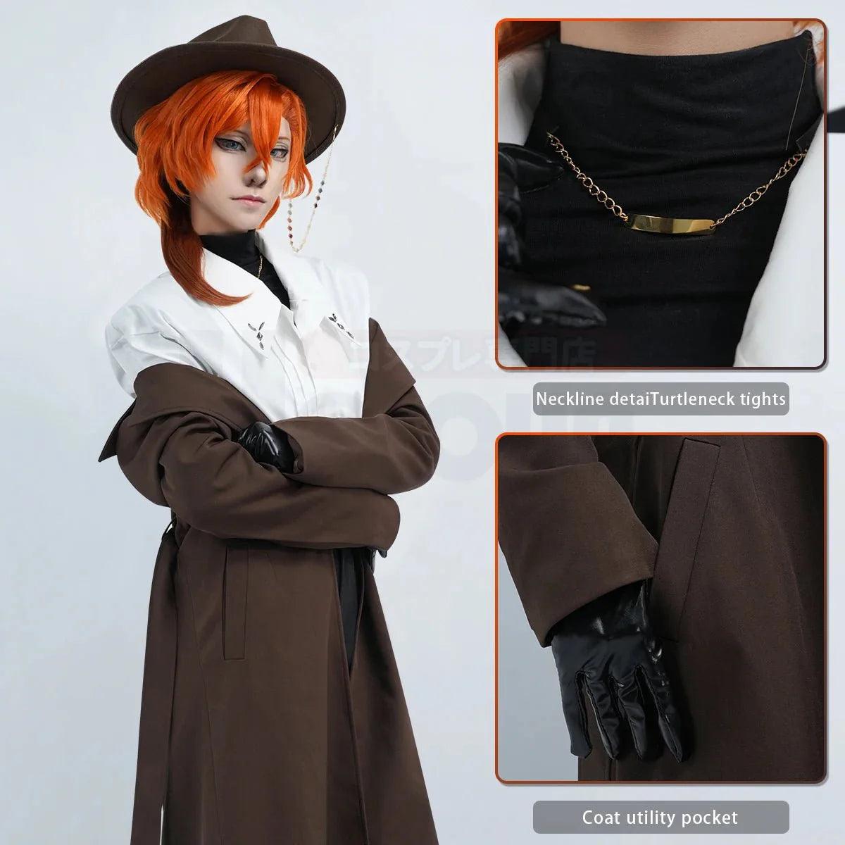 Bungo Anime Nakahara Chuuya Cosplay Costume Wig 10th Anniversary Lining Coat Pants Shirt Hat Gloves Daily Wear Halloween - Coscosmos