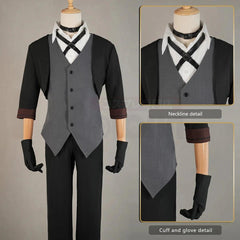 Bungo Anime Nakahara Chuuya Cosplay Costume Wig Oversize Lining Coat Elastic Pants Shirt Vest Hat Gloves Choker Daily - Coscosmos