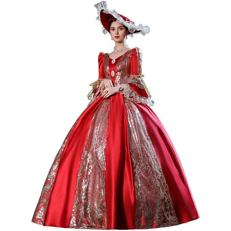 Burgundy Royalty - Grand Court Gown for Solo Performances and Medieval Elegance - Coscosmos