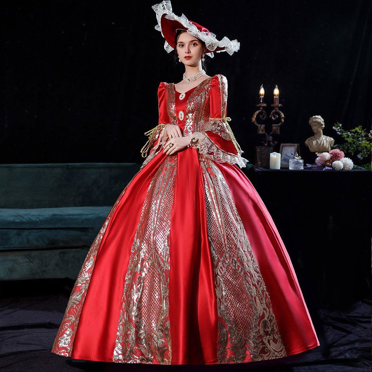 Burgundy Royalty - Grand Court Gown for Solo Performances and Medieval Elegance - Coscosmos