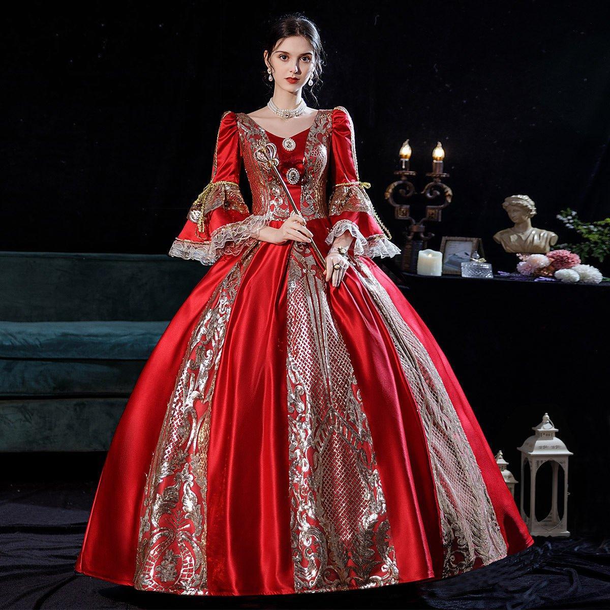 Burgundy Royalty - Grand Court Gown for Solo Performances and Medieval Elegance - Coscosmos