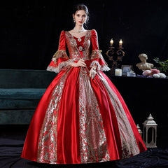 Burgundy Royalty - Grand Court Gown for Solo Performances and Medieval Elegance - Coscosmos