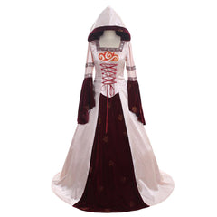 Medieval Dress Cosplay Long Sleeves pink medieval pink ball gown satin/velvet hooded dress custom made