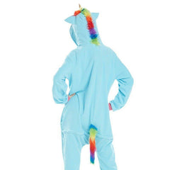 Cartoon Animal Onesie Unicorn Blue Pegasus Fleece Couple Pajamas for Fall Winter - Coscosmos