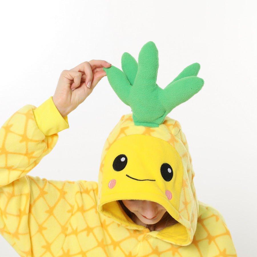 Cartoon Pineapple Onesie Pajama Fleece Sleepwear - Coscosmos