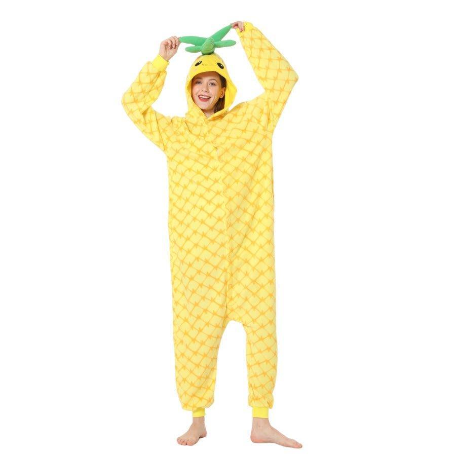 Cartoon Pineapple Onesie Pajama Fleece Sleepwear - Coscosmos