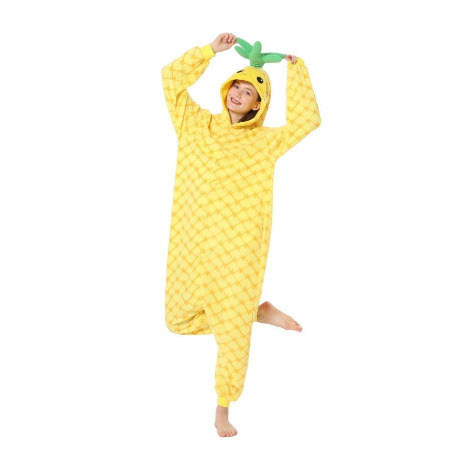 Cartoon Pineapple Onesie Pajama Fleece Sleepwear - Coscosmos