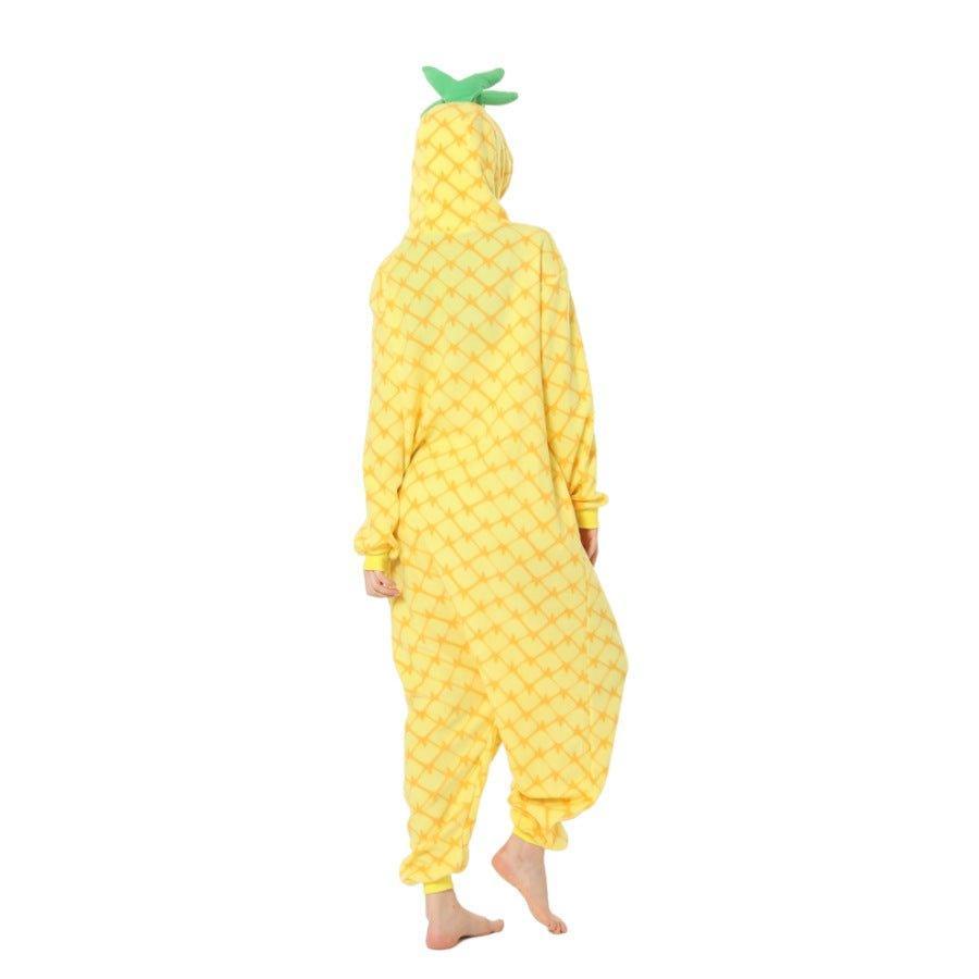 Cartoon Pineapple Onesie Pajama Fleece Sleepwear - Coscosmos