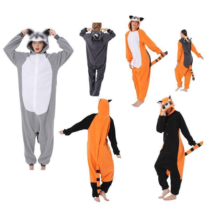 Cartoon Raccoon Onesie Fleece Pajamas for Men and Women | Couple Loungewear Set | Halloween Cosplay & Sleepwear - Coscosmos