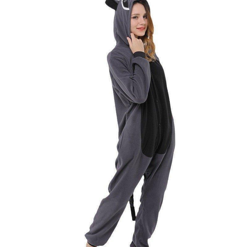 Cartoon Raccoon Onesie Fleece Pajamas for Men and Women | Couple Loungewear Set | Halloween Cosplay & Sleepwear - Coscosmos