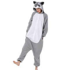 Cartoon Raccoon Onesie Fleece Pajamas for Men and Women | Couple Loungewear Set | Halloween Cosplay & Sleepwear - Coscosmos