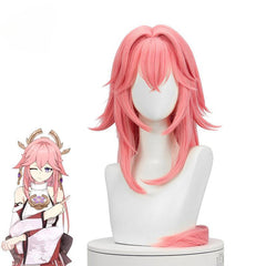 Genshin Impact Yae Guuji Cosplay Wig 80cm Long Pink Straight Wig Yae Miko Wig Heat Resistant Synthetic Hair