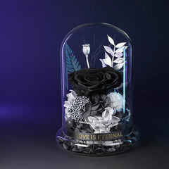 Pure Love Eternal Preserved Rose Glass Dome Gift Box - Blue Enchanted Rose Bouquet for Weddings, Birthdays Size12*17CM