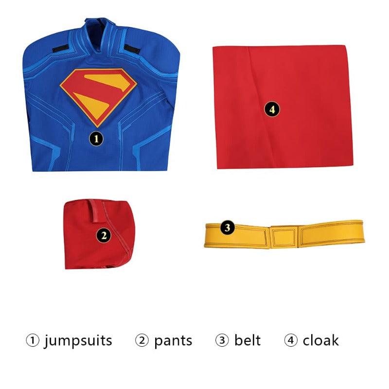 Superhero Legacy Clark Kent Cosplay Costume - Blue Zentai Bodysuit with Red Cape