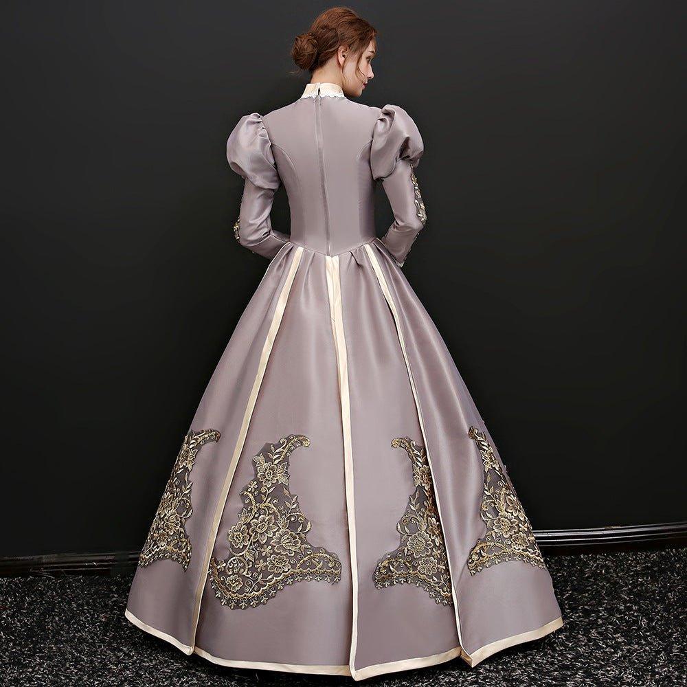 Champagne Amethyst Gown: Victorian - Style Court Dress for Royal Events - Coscosmos